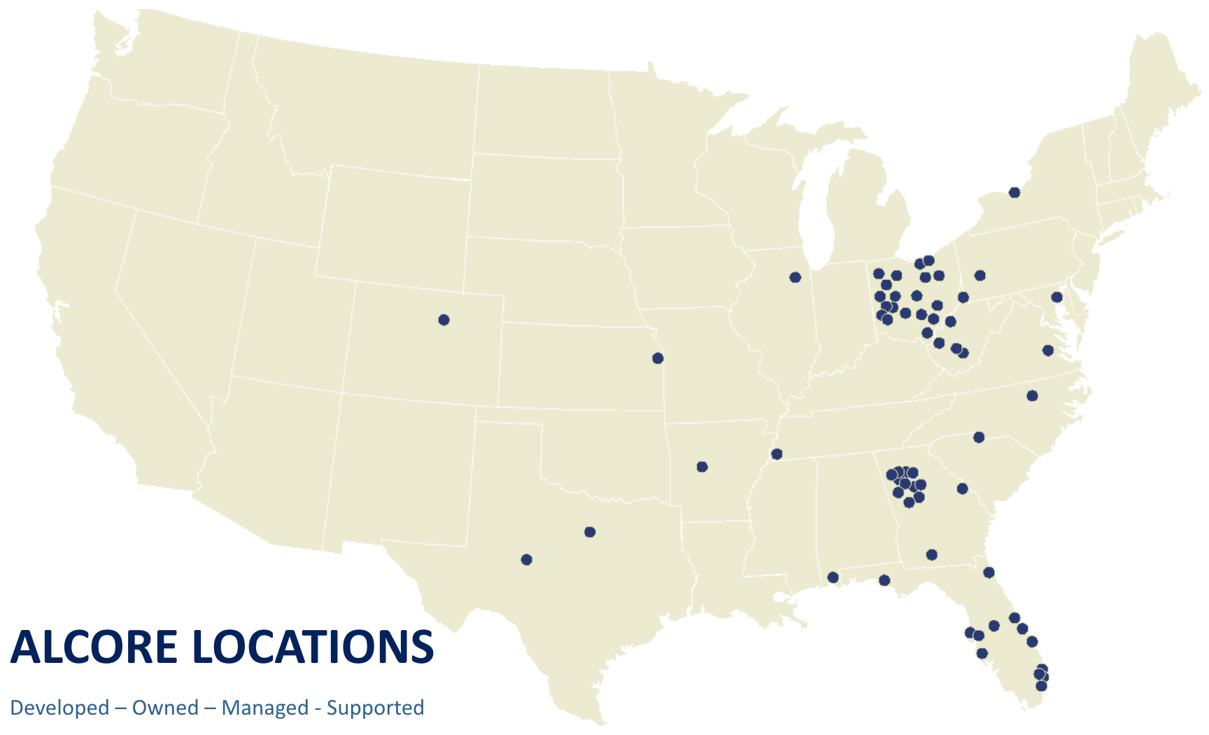 Alcore Senior project locations map.